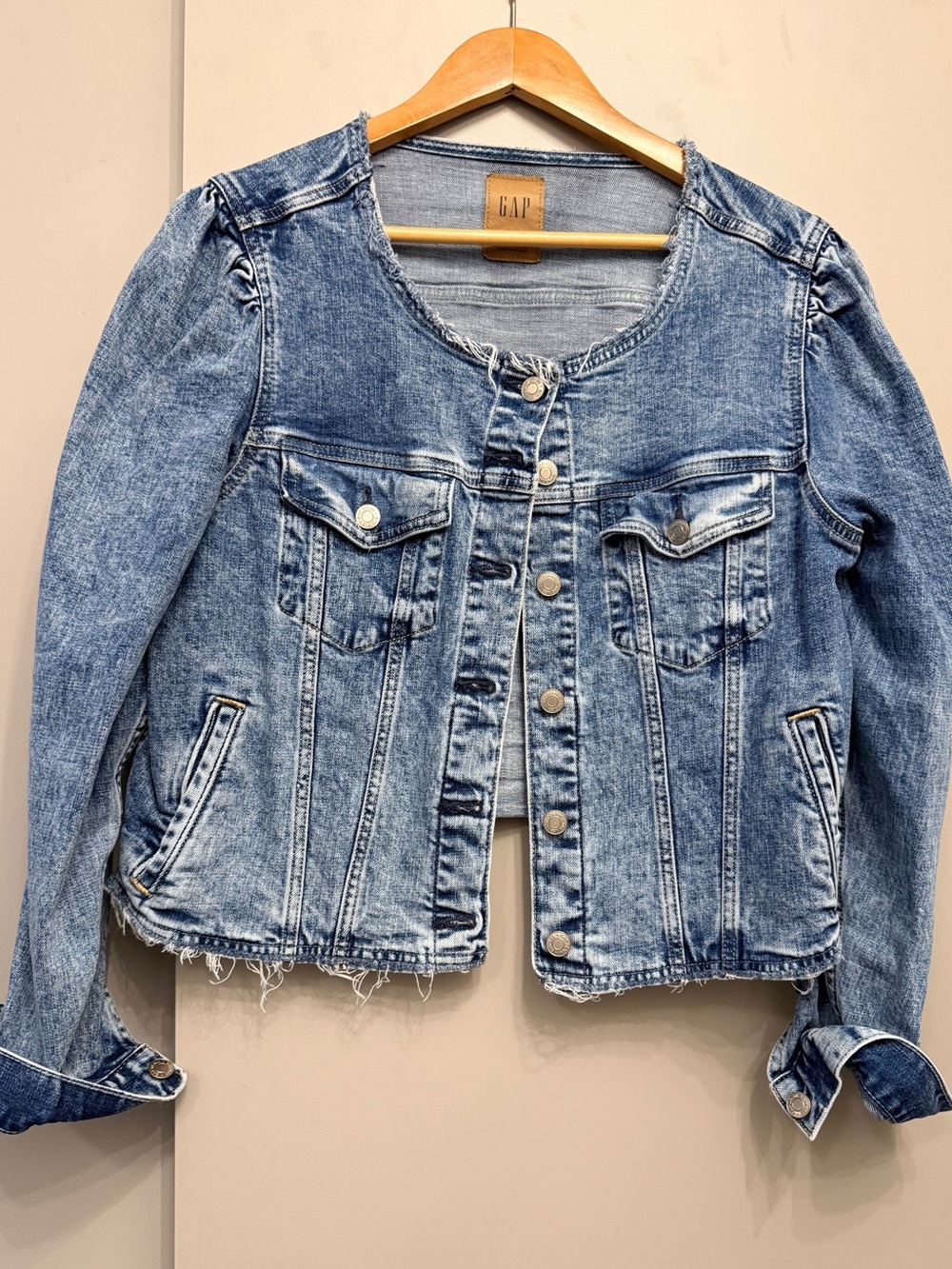 GAP Puff Sleeve Collarless Denim Jacket – XL